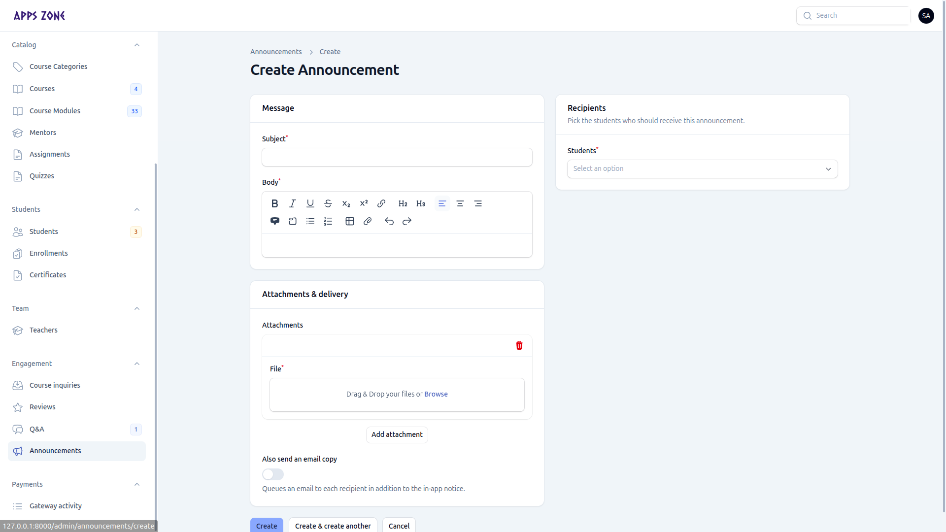 Create announcement