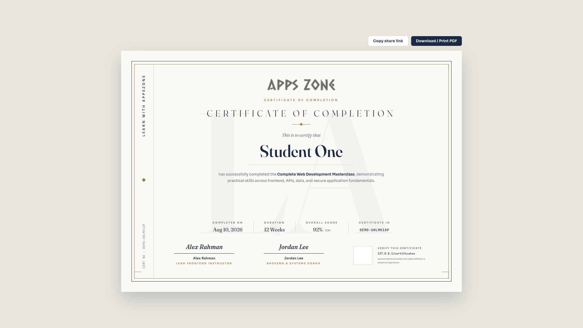Certificate of completion preview