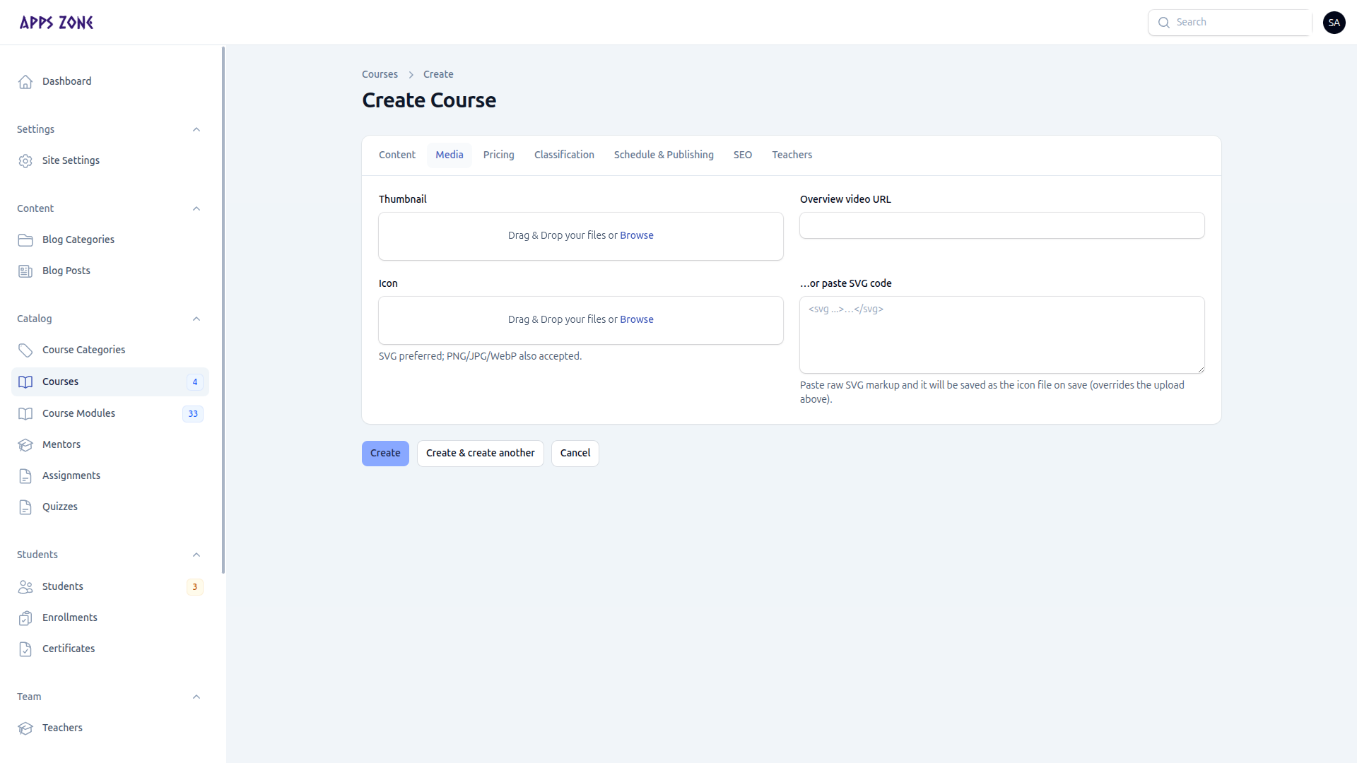 Course Media tab