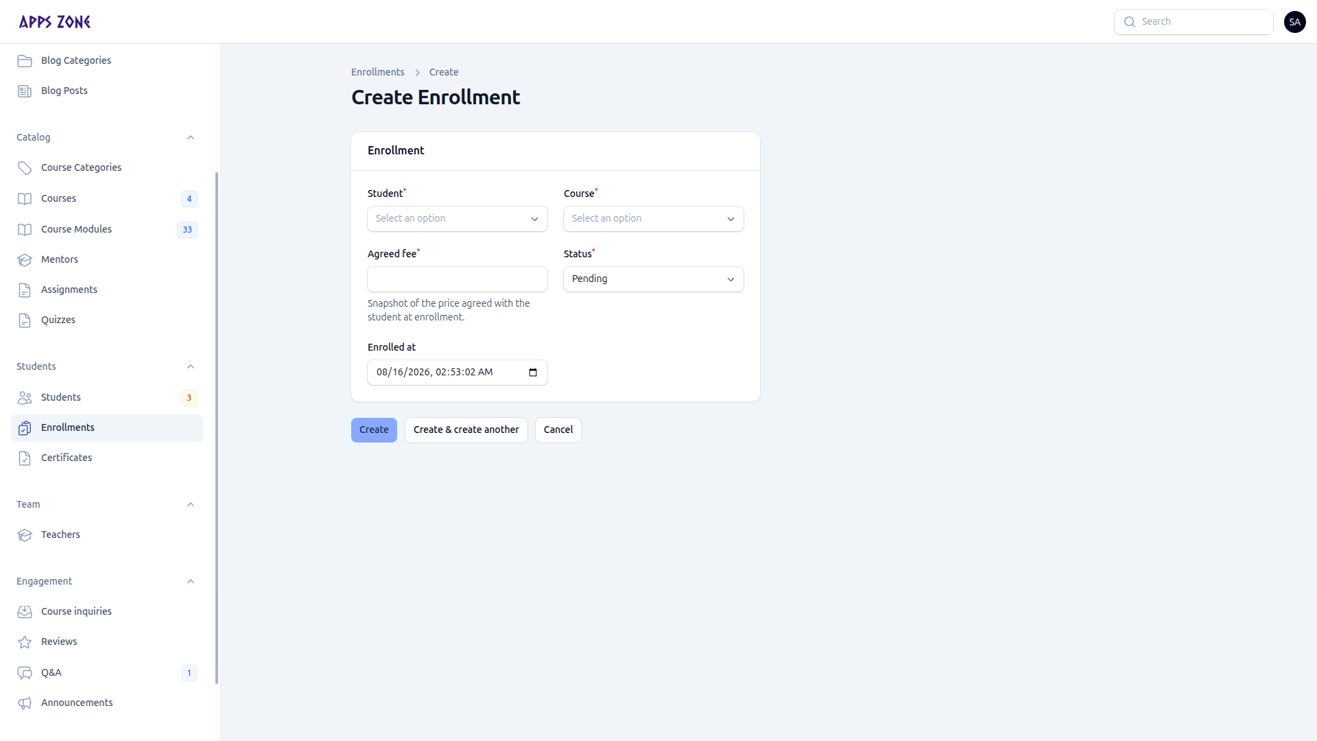 Create enrollment