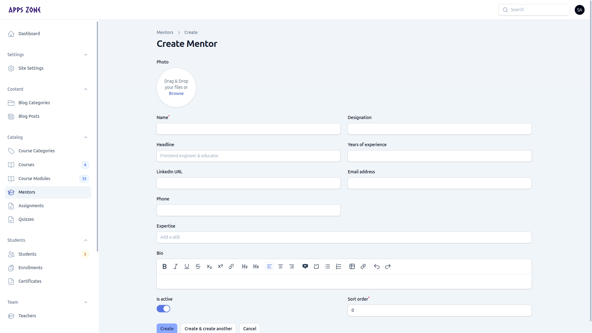 Create mentor form