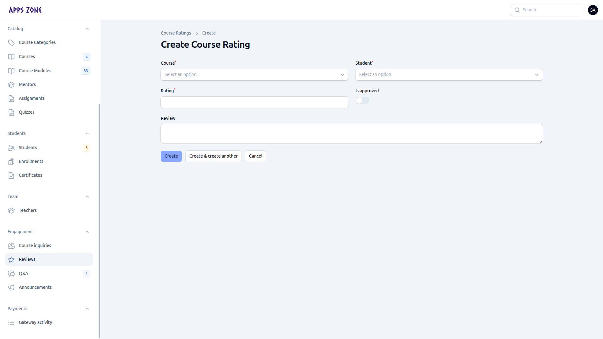 Create course rating