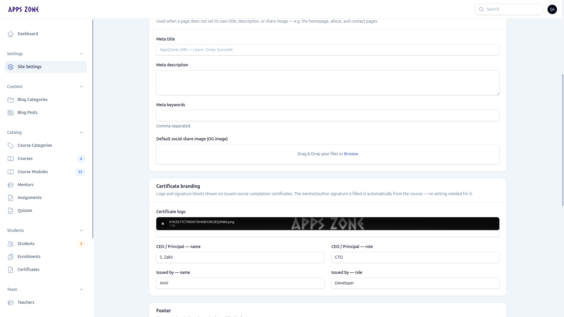 SEO defaults and certificate branding
