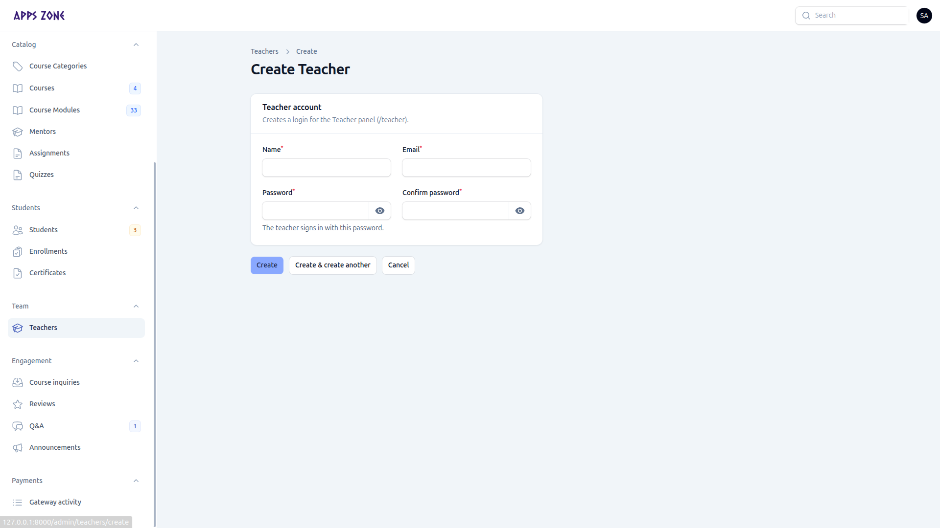 Create teacher account