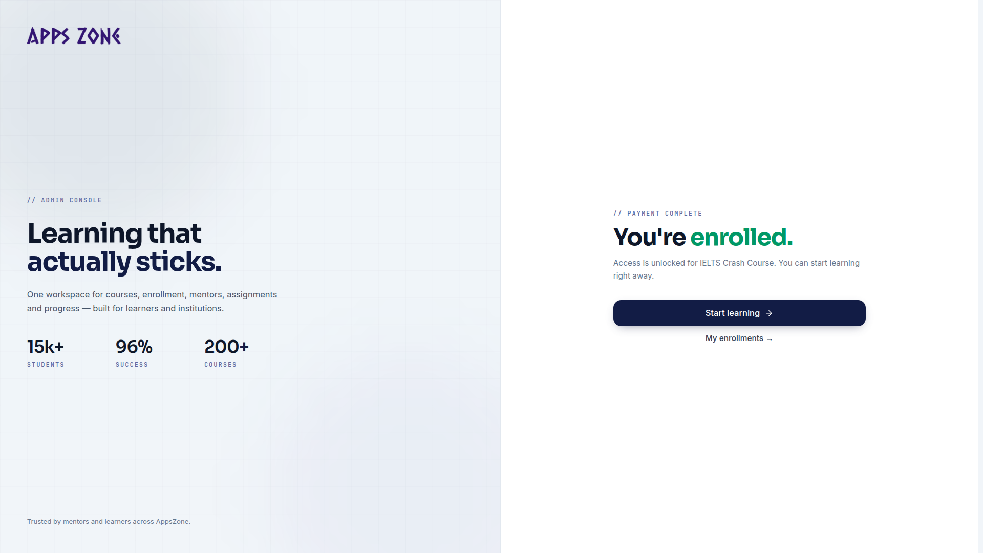 Enrollment success after online payment
