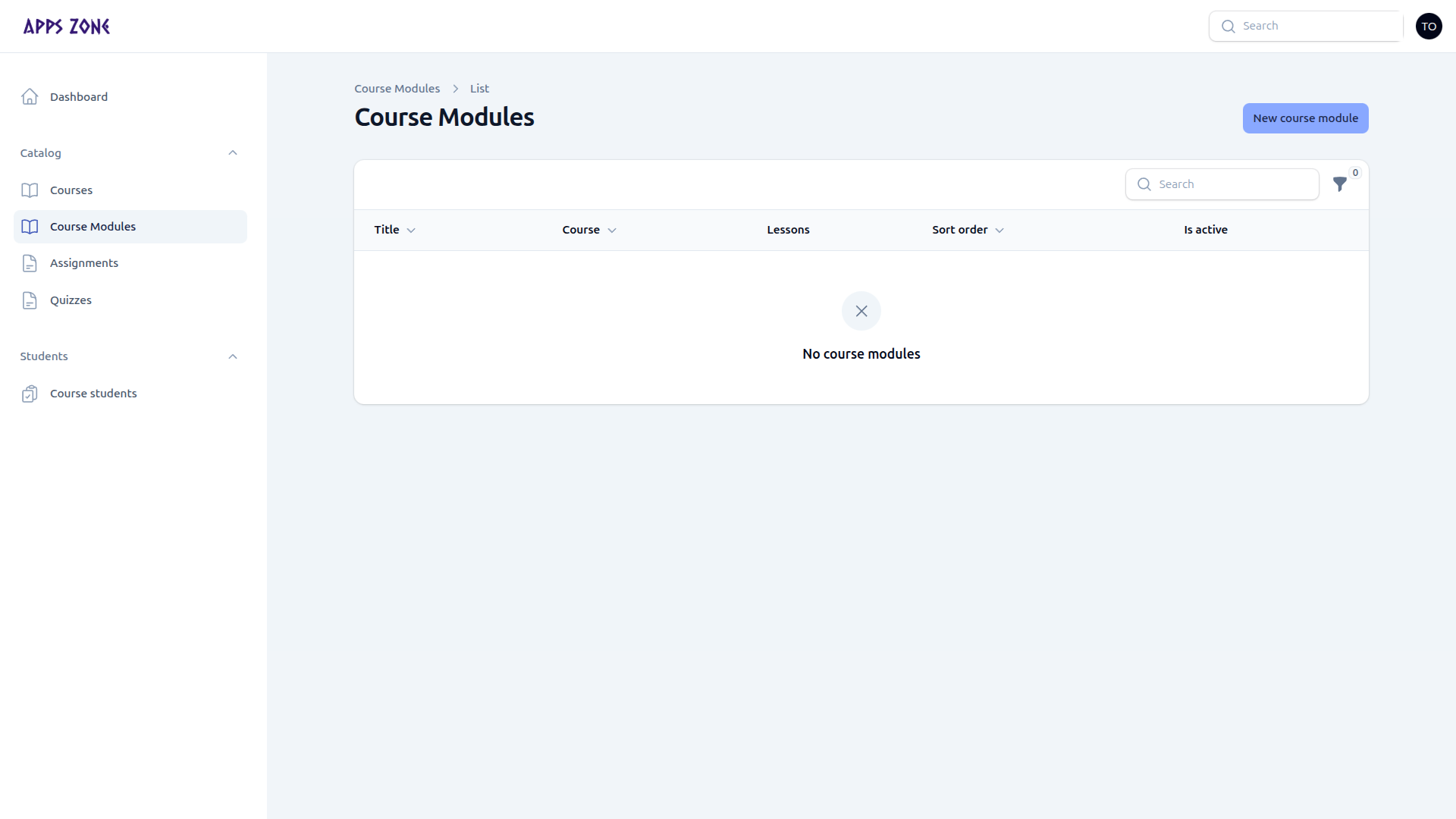 Course modules list