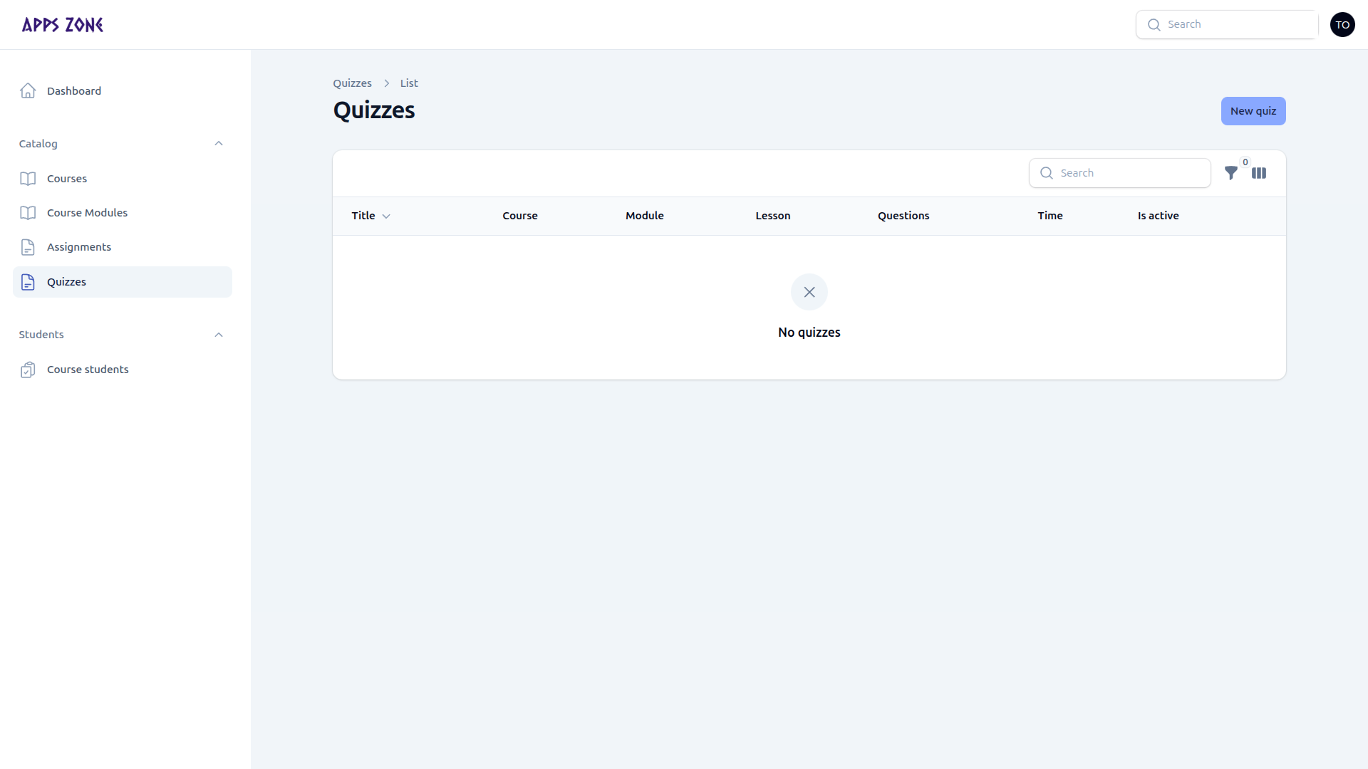 Quizzes list